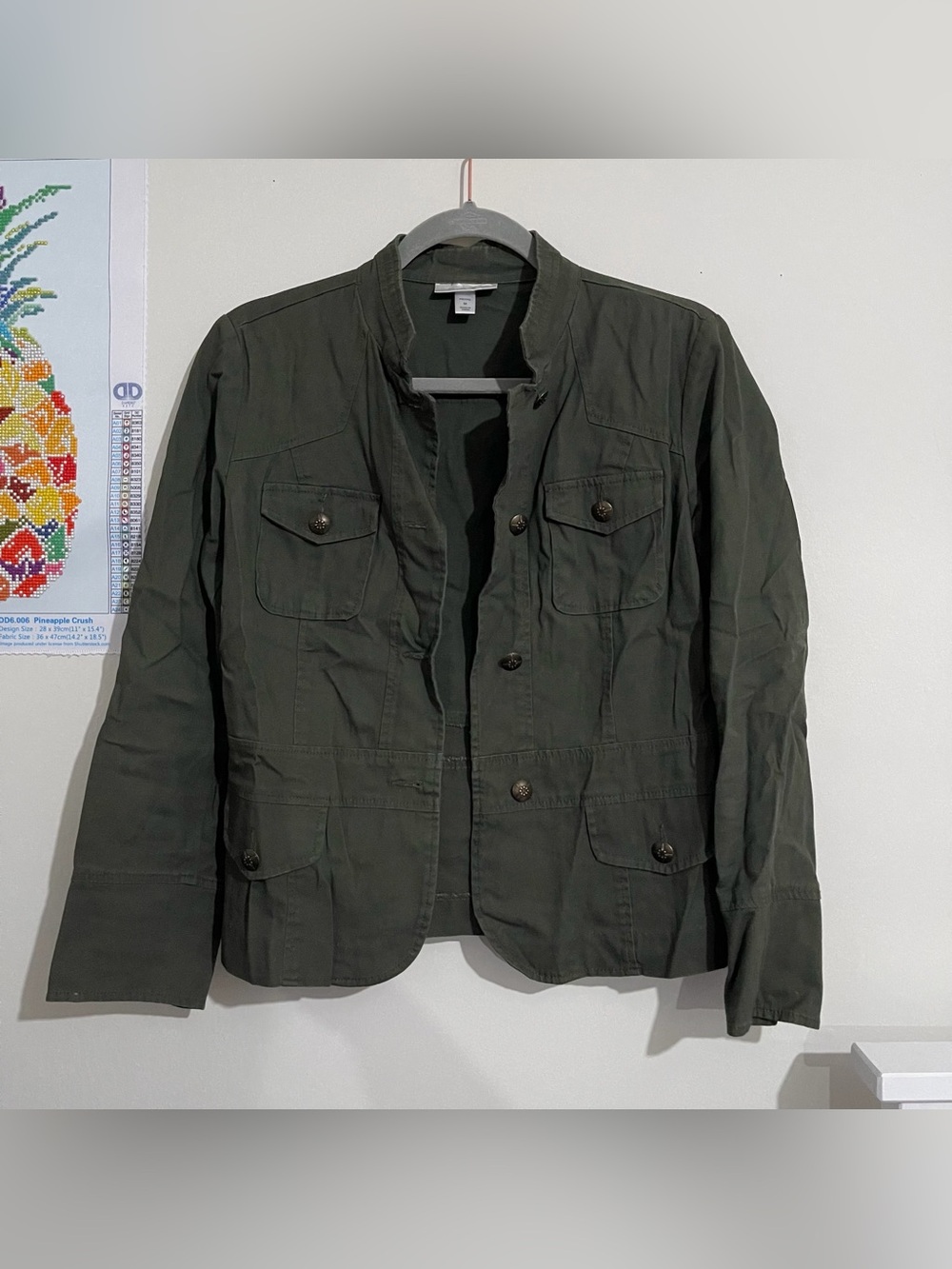 dressbarn Olive Green Military Field Jacket Size Petite Medium
